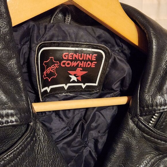 🏍️ First Fringe Genuine Cowhide Leather Biker Jacket Cropped Black 🤠 - Picture 5 of 7